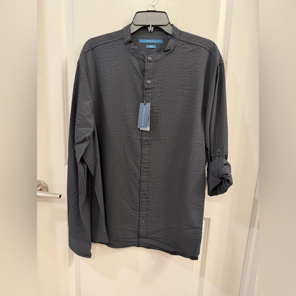 PERRY ELLIS Super Slim Stretch Banded Long-Sleeve Collar Shirt